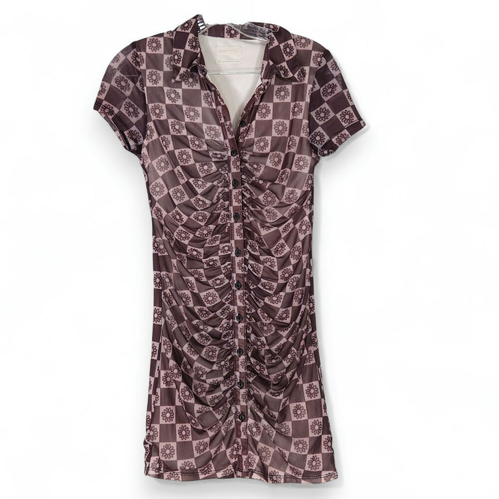 EUC UO Urban Outfitters Riko Bodycon Shirt Dress Sz.‎ S Retro Floral Mesh Mini